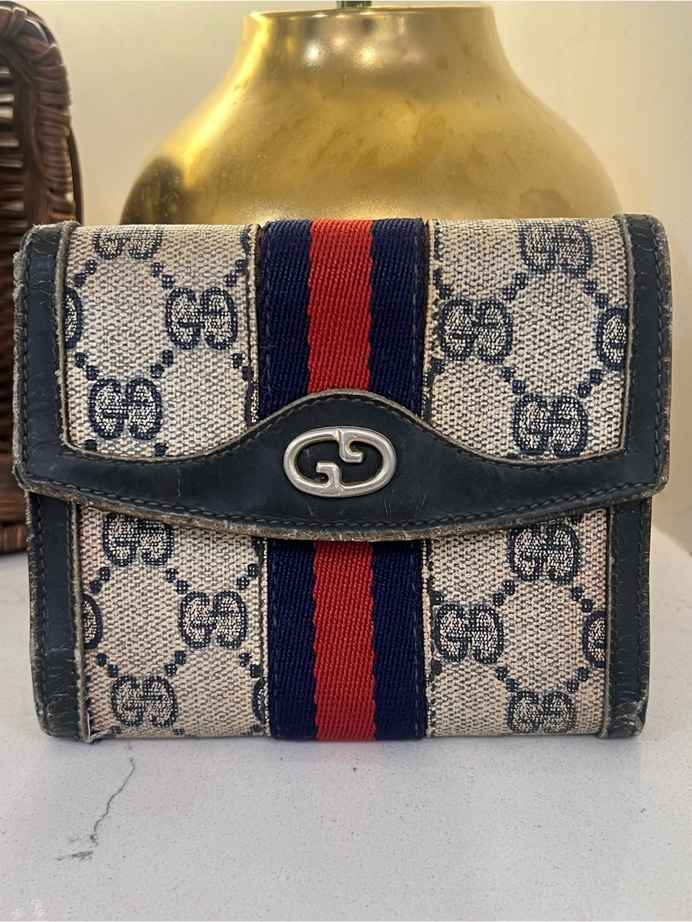 Gucci Canvas Wallet with Blue and Red Web Stripe